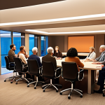 **

"Modern condominium administrator using a tablet surrounded by blueprints, energy efficiency reports, and legal documents. Focus on digital tools, smiling, professional attire, bright and efficient office setting, conveying competence and innovation in property management."

**