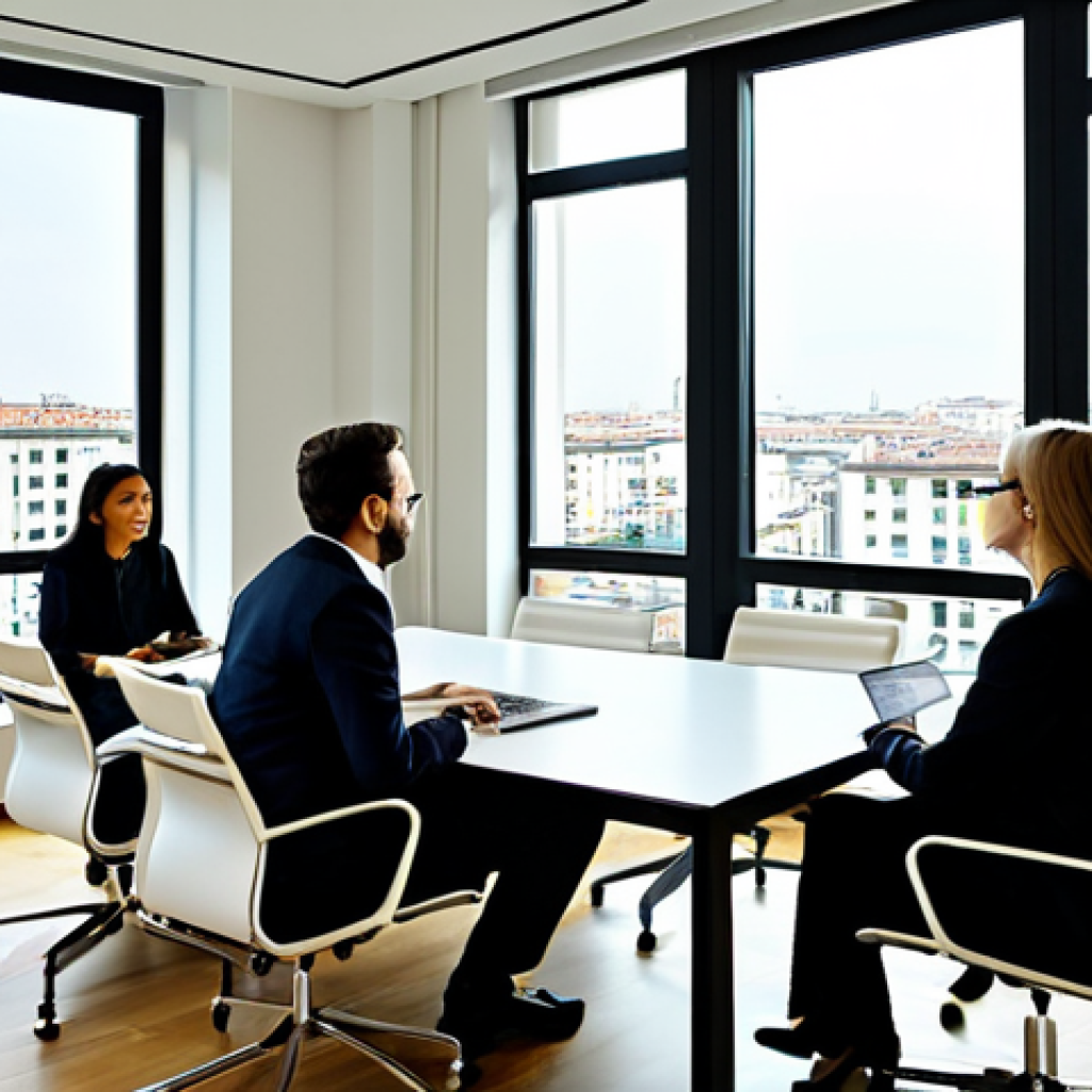 주택관리사 자격증과 부동산 시장 연계성 - Modern Condominium Meeting**

"A brightly lit, modern condominium meeting room in Milan. Eight diver...