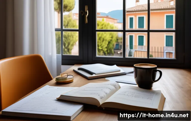 주택관리사 시험 최신 기출문제 - A detailed, professional study desk setup in a cozy Italian home environment, featuring a laptop dis...