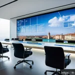 주택관리사와 공공기관 취업 연계성 - A modern Italian public administration office interior showcasing advanced digital platforms on mult...