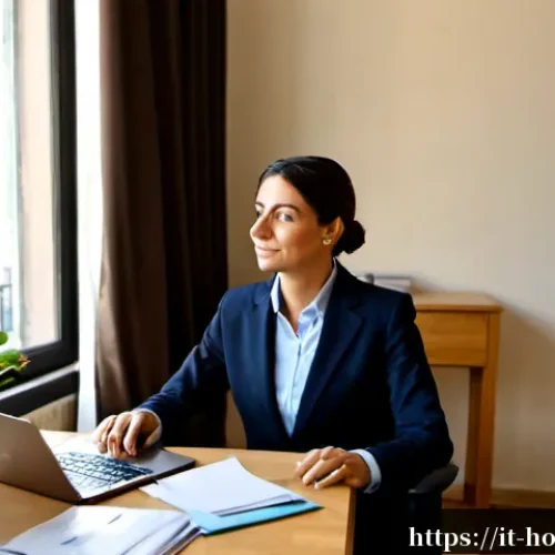주택관리사 업무 스트레스 관리법 - Photorealistic Italian condominium property manager in a bright Milan apartment office, taking a cal...